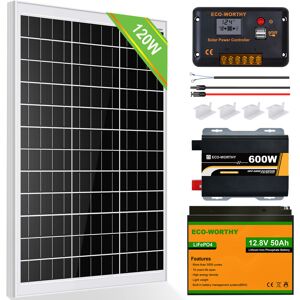 120W Solar Panel Complete Kit 50Ah 12V Lithium LiFePO4 Rechargeable Battery - Eco-worthy