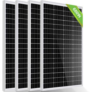 680W 12V (4 Pieces of 170W) High Efficiency Monocrystalline Solar Panels Generates 2.72KWH/Day for rv Shed Motorhome Campervan Boat - Eco-worthy