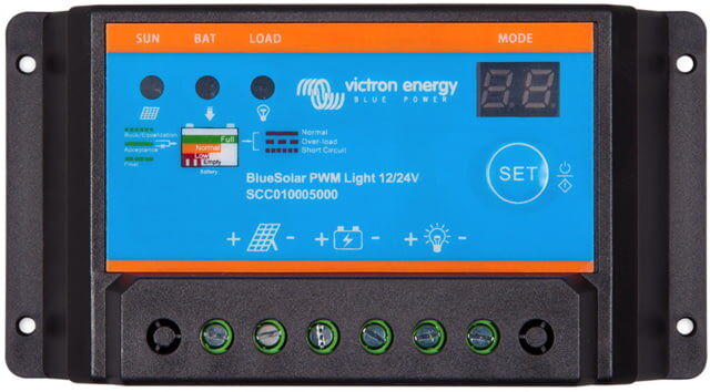 Victron Energy BlueSolar PWM-Light Charge Controller, 12/24V, 20 amps, Black, SCC010020020