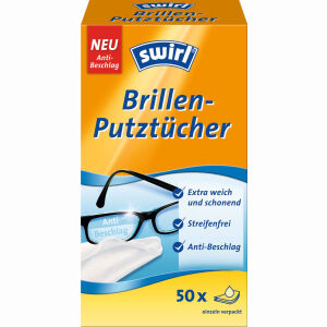 Melitta Swirl® Brillen-Putztücher, Reinigen streifenfrei und fusselfrei, 1 Spenderbox = 50 Tücher
