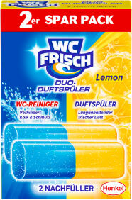 Henkel AG & Co. KGaA WC Frisch Duo-Duftspüler, WC-Duftspüler für langanhaltenden Frischeduft, 2er Nachfüllpackung Lemon