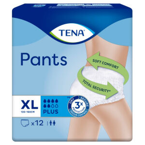 Essity Germany GmbH TENA Pants Plus Inkontinenzhosen, Sicherer Schutz bei mittlerer Blasenschwäche, 1 Packung = 12 Inkontinenzhosen, Größe: XL
