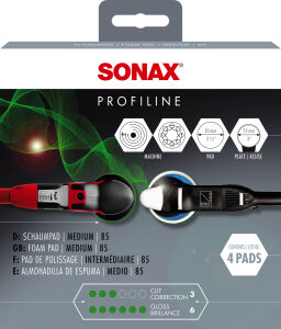 Sonax GmbH SONAX PROFILINE 85 Schaumpad, medium, Mittelharter, hochdichter, offener Schwamm zum maschinellen Polieren, 1 Packung = 4 Stück