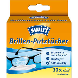 Melitta Swirl® Brillen-Putztücher, Reinigen streifenfrei und fusselfrei, 1 Packung = 30 Tücher