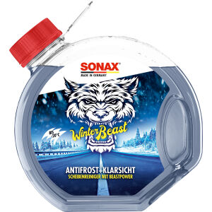 Sonax GmbH SONAX Scheibenreiniger Antifrost & Klarsicht, Winterbeast, Reinigungsmittel mit intensiven Duft für die Scheibenwaschanlage im Winter, 3 Liter - Flasche
