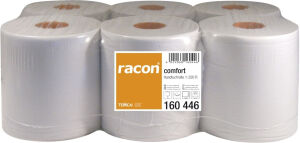 TEMCA GmbH & Co. KG. racon® comfort Handtuchrollen, 20 cm x 320 m, 1-lagig, weiß, hochwertiges Recycling -Tissue, geprägt, Innenabrollung, 1 Paket = 6 Rollen à 320 Meter