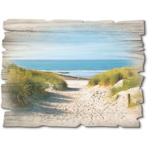 Artland Holzbild »Strand mit Sanddünen und Weg zur See«, Strand, (1 St.) naturfarben Größe