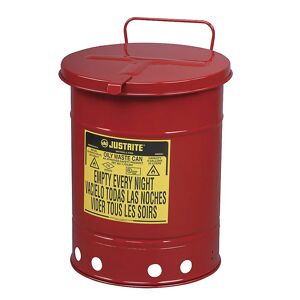 Justrite Sicherheits-Entsorgungsbehälter aus Stahlblech, rund, mit Handbedienung, Volumen 80 l