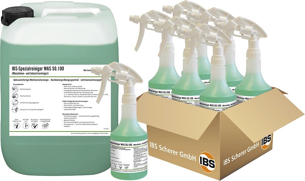 IBS Scherer Maschinen-/Industriereiniger WAS 50.100 1 x 20 l Kanister, 6 x 500 ml Sprühflasche pH-Wert < 11,5