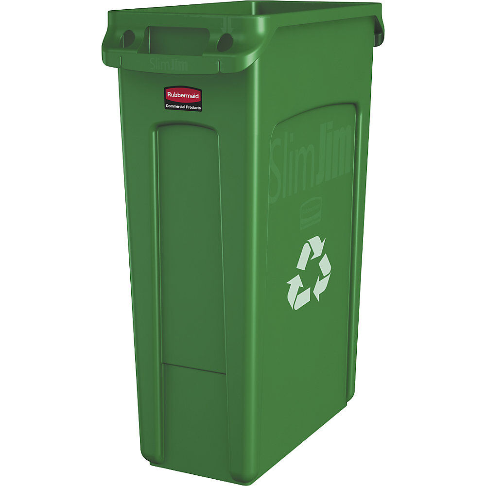 Rubbermaid Wertstoffsammler SLIM JIM® Volumen 87 l, BxHxT 279 x 762 x 558 mm grün mit Recyclingsymbol, ab 10 Stk