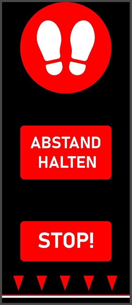 Schmutzfangmatte - Abstand halten LxB 2000 x 650 mm, Motiv Fuß rot