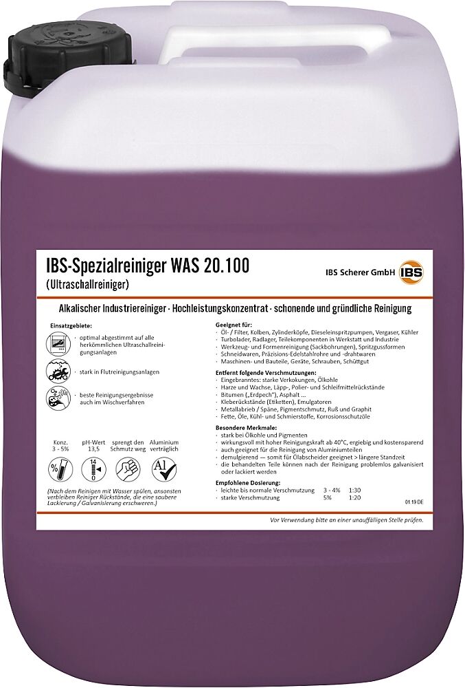 IBS Scherer Ultraschallreiniger WAS 20.100 pH-Wert 13,5 Inhalt 20 l