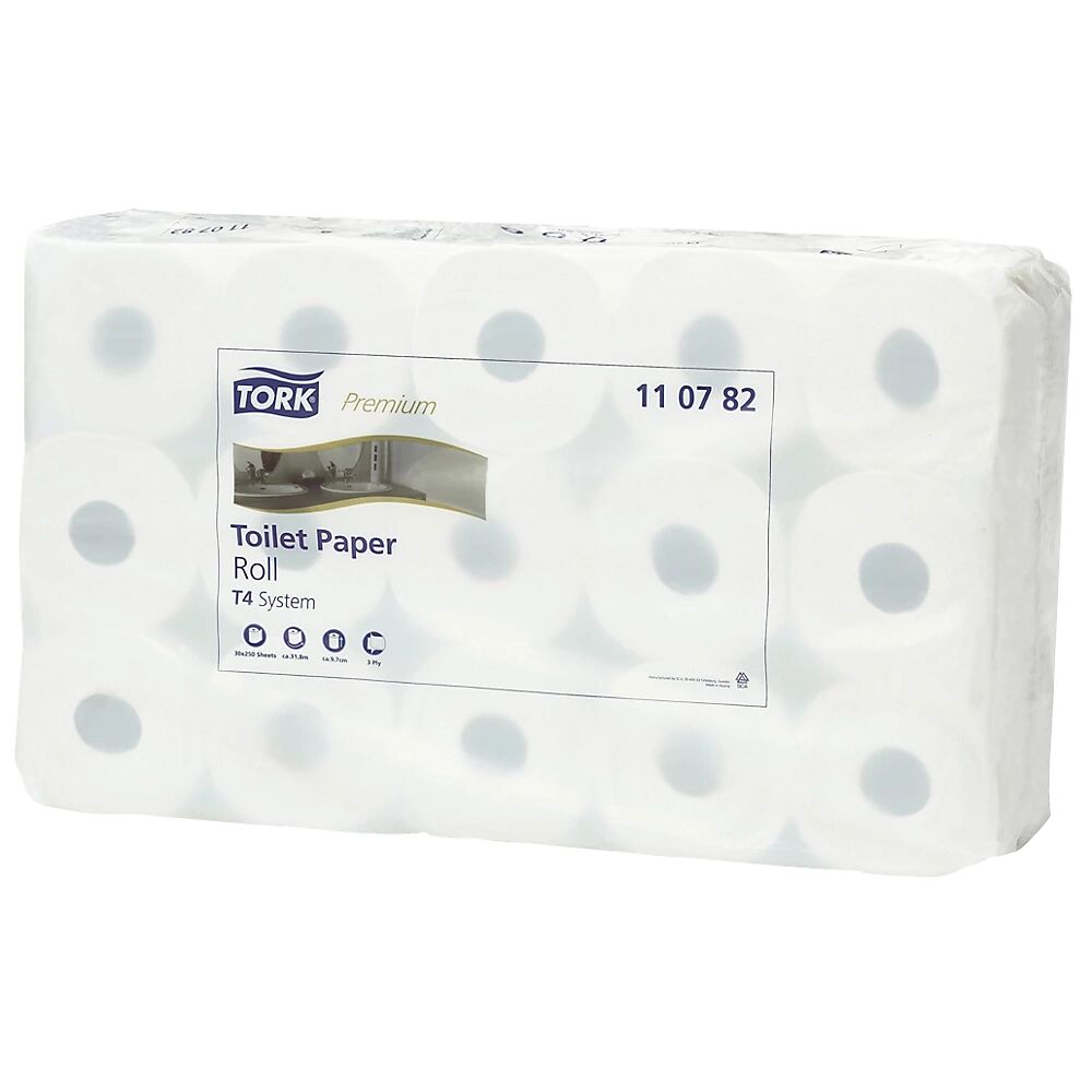 TORK Toilettenpapier, Standard-Haushaltsrolle Tissue, 3-lagig, weiß, VE 30 Rollen à 250 Blatt ab 1 VE
