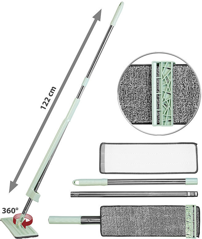 Sichler Haushaltsgeräte Boden-Wischer mit Abstreifer, 3-tlg. Stiel, 122 cm Länge, 2 Wischpads