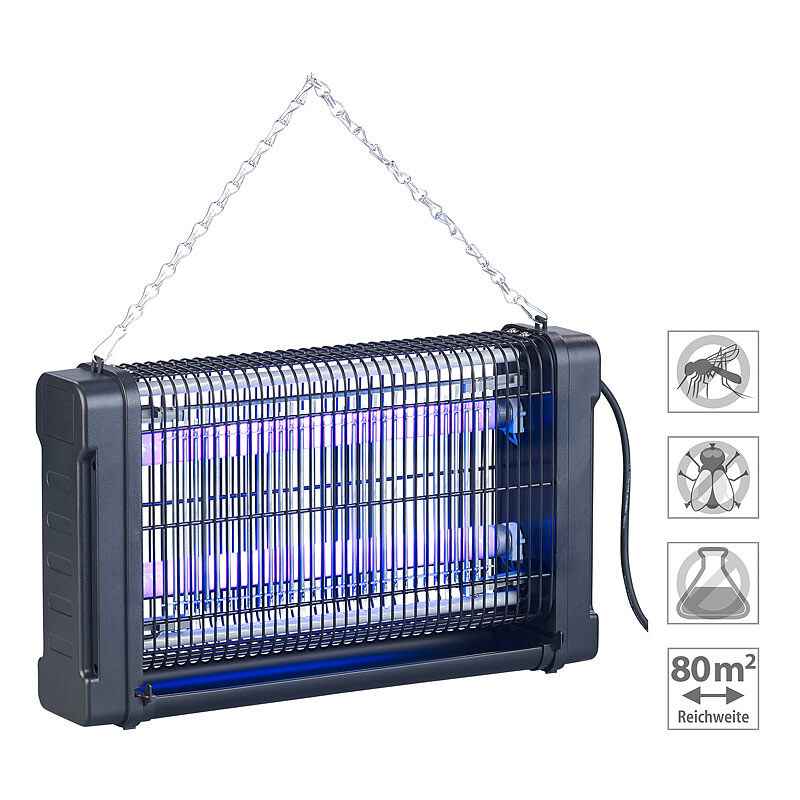 Lunartec UV-Insektenvernichter mit Rundum-Gitter, 2 UV-Röhren, 4.000 V, 20 Watt