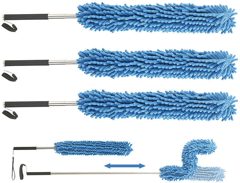 Sichler Haushaltsgeräte 3er-Set Formbare Mikrofaser-Staubwedel mit Teleskop-Griff, bis 135 cm