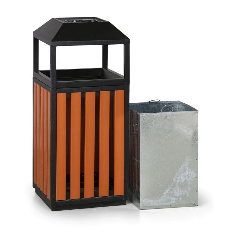 B2B Partner Venkovní odpadkový koš s popelníkem, 400 x 400 x 950 mm, černá / dezén