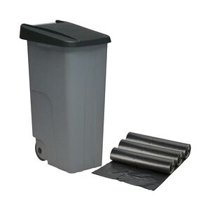 WellHome Recycle Abfalleimer 110L mit 30 Müllbeuteln in der Farbe Schwarz.