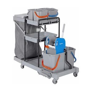 CleanSV® Tyson Bay-6 Profi PE Reinigungswagen Putzwagen, 2 x 18 Liter Eimern, 4 x 5 Liter Eimer, 2 Ablagen, Müllsackhalter