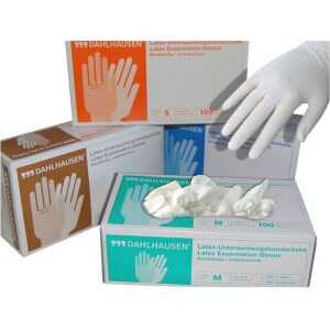 P.J. Dahlhausen & Co. GmbH Dahlhausen Latex-Einmalhandschuhe, Ungepuderte Untersuchungshandschuhe mit Rollrand, 1 Karton = 10 Packungen = 1.000 Stück, Größe S