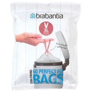 Brabantia International B.V. Brabantia (V) Müllbeutel, 3 Liter, Prakitscher Abfallbeutel aus Qualitätskunststoff, 1 Spenderpackung = 60 Müllbeutel