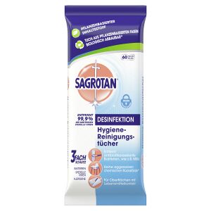Reckitt Benckiser Deutschland GmbH SAGROTAN Hygiene-Reinigungstücher, Desinfektionstücher für die praktische Reinigung zwischendurch, 1 Packung = 60 feuchte Tücher