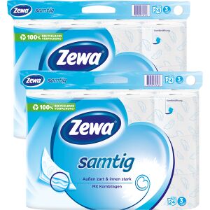 Essity Germany GmbH Zewa Samtig Toilettenpapier Großpackung, Toilettentücher, extra weich, 1 Packung = 2 x 24 Rollen = 48 Rollen à 140 Blatt