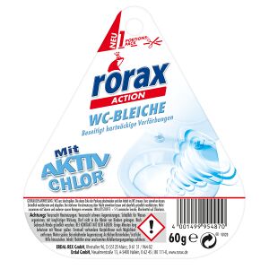 Rex rorax WC-Bleiche, mit Aktiv Chlor, Beseitigt hartnäckige Verfärbungen, 60 g - Packung