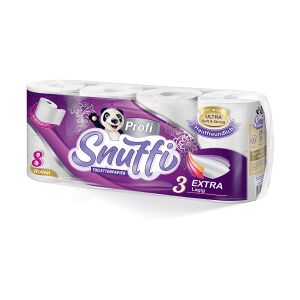 Snuffi Toilettenpapier Profi, 3-lagig, Hochweißes Klopapier aus Zellstoff-Tissue, 1 Packung = 8 Rollen