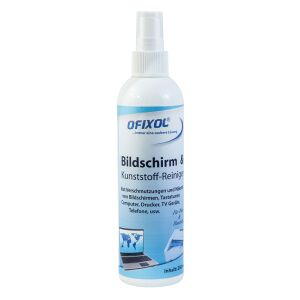 Ofixol Bildschirmreiniger, antistatische Wirkung, Umweltfreundlicher Reiniger für Bildschirme, Glasflächen sowie Kunststoff, 250 ml - Pumpsprühflasche