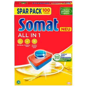 Henkel AG & Co. KGaA Somat Spülmaschinentabs All in 1, phosphatfrei, Geschirrspültabs für strahlend sauberes Geschirr, 1 Spar Pack = 100 Tabs