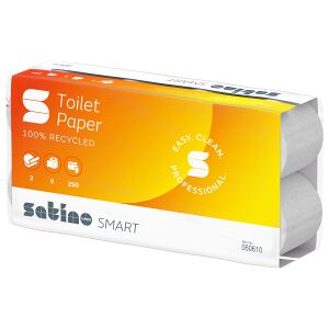 WEPA Professional GmbH Satino smart Toilettenpapier, weiß, 9,5 x 11 cm, MT1-kompatibel, Kleinrollen 2-lagig aus 100 % Recyclingpapier, 1 Paket = 8 Packungen x 8 Rollen à 250 Blatt