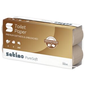 WEPA Professional GmbH Satino PureSoft Toilettenpapier, 2-lagig, MT1-kompatibel, Premium Klopapier in Recycling-Qualität aus 100% recyceltem Karton, 1 Karton = 8 Packungen à 8 Rollen à 250 Blatt