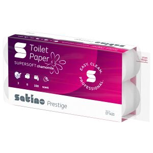 WEPA Professional GmbH Satino Prestige Toilettenpapier Kamille, 3-lagig, MT1-kompatibel, Hygienisches Klopapier aus hochwertigem Zellstoff, 1 Packung = 8 Rollen à 150 Blatt