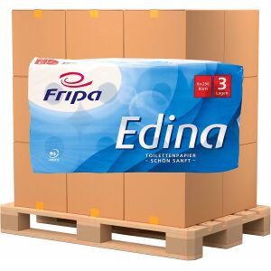 Fripa Papierfabrik Albert Friedrich KG Fripa Edina Toilettenpapier, 3-lagig, Aus 100% chlorfrei gebleichtem Zellstoff, hochweiß, 1 Palette = 16 Pakete = 144 Packungen = 1.152 Rollen