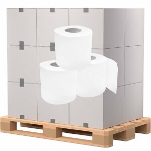 Toilettenpapier, Tissue, 3-lagig, hochweiß, 100 % Zellstoff, ½ Palette = 14 Pakete = 1.008 Rollen