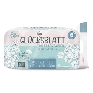 Fripa Markenvertriebs GmbH Fripa Glücksblatt Toilettenpapier, 3-lagig, weiß, Sanftes Klopapier aus 100% Frischzellstoff, 1 Packung = 16 Rollen à 150 Blatt