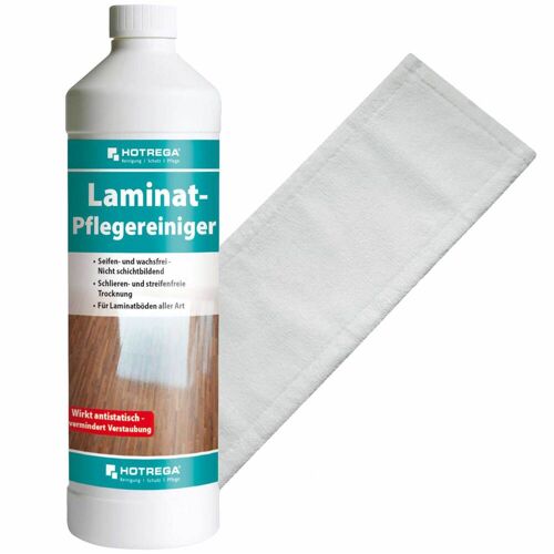 HOTREGA Laminat Pflegereiniger, Laminatboden-Reiniger 1L + Microfasermopp 40cm