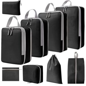 My Store 9 In 1  Compression Packing Cubes Expandable Travel Bags Luggage Organizer(Black)