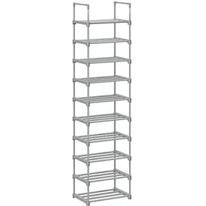 Songmics Shoe Rack, 10-lags metal skoopbevaringsarrangør, 30 x 45 x 174 cm, grå