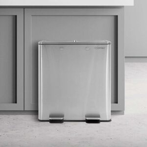 ECD-Germany ML-Design Affaldsspand til køkken 2x30L (60L); Sølv; Affaldssorteringssystem med 2 rum; Pedalspand til affaldssortering; Affaldsspand af rustfrit