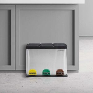 ECD-Germany ML-Design Affaldsspand til køkken 3x 8L (24L); Sølv; Affaldssorteringssystem med 3 rum; Pedalspand til affaldssortering; Affaldsspand af rustfrit