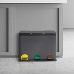 ECD-Germany ML-Design Affaldsspand til køkken 3x 15L (45L); Antracit; Affaldssorteringssystem med 3 rum; Pedalspand til affaldssortering; Affaldsspand af stål