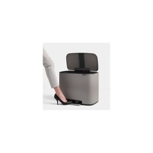 Brabantia Bo Pedal Bin - Skraldespand - fliplåg - 34 L - fodpedal - affaldsseparation - mineralbetongrå