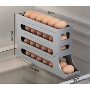 4-lags ægholder til køleskab, ægdispenser Automatisk rullende æggebakke Opbevaring 30 ægbeholdere Pladsbesparende æggerulle til køleskab grå One  set grey