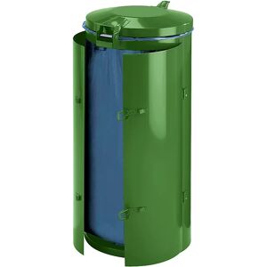 VAR Colector de residuos de chapa de acero, para 120 l de capacidad, con puerta batiente doble, verde con tapa metálica