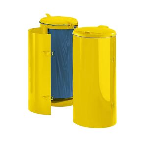 VAR Colector de residuos de chapa de acero, para 120 l de capacidad, con puerta de una hoja, amarillo con tapa de plástico amarilla
