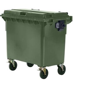 kaiserkraft Contenedor de basura de plástico, DIN EN 840, capacidad 660 l, A x H x P 1360 x 1235 x 765 mm, verde