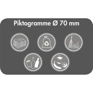 kaiserkraft Pictogramas, Ø 70 mm, internacionales, con símbolos, blanco