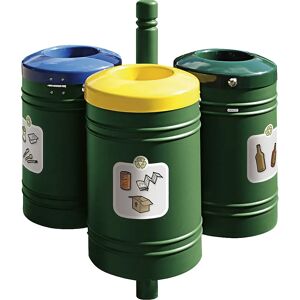 PROCITY Recipiente de residuos para exteriores GUSTAVIA, capacidad 3 x 40 l, con juego de adhesivos, verde